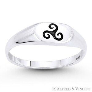 Celtic Triskelion Triple Spiral Charm Ring in .925 Sterling Silver - Size 6